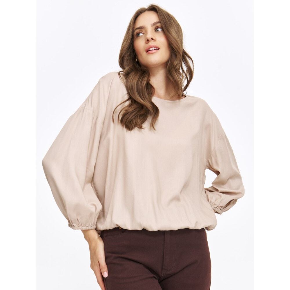 Harshman 100% Cotton Puff Sleeve Round Neck Blouse Top Beige Women's Size XS